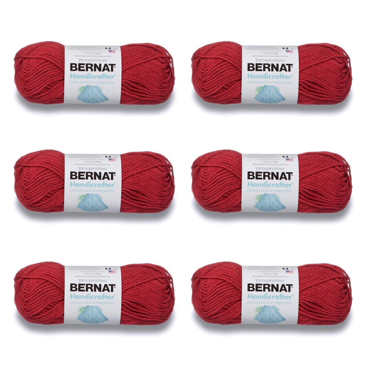 Bernat Handicrafter Cotton Country Red Yarn - 6 Pack of 50g/1.75oz - Cotton  - 4 Medium (Worsted) - 80 Yards - Knitting/Crochet